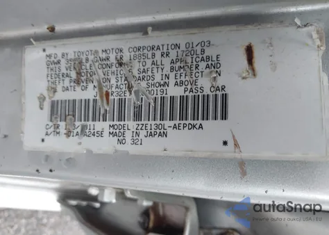 2003 Toyota Corolla Ce z USA, uszkodzony, nr VIN JTDBR32E732000191